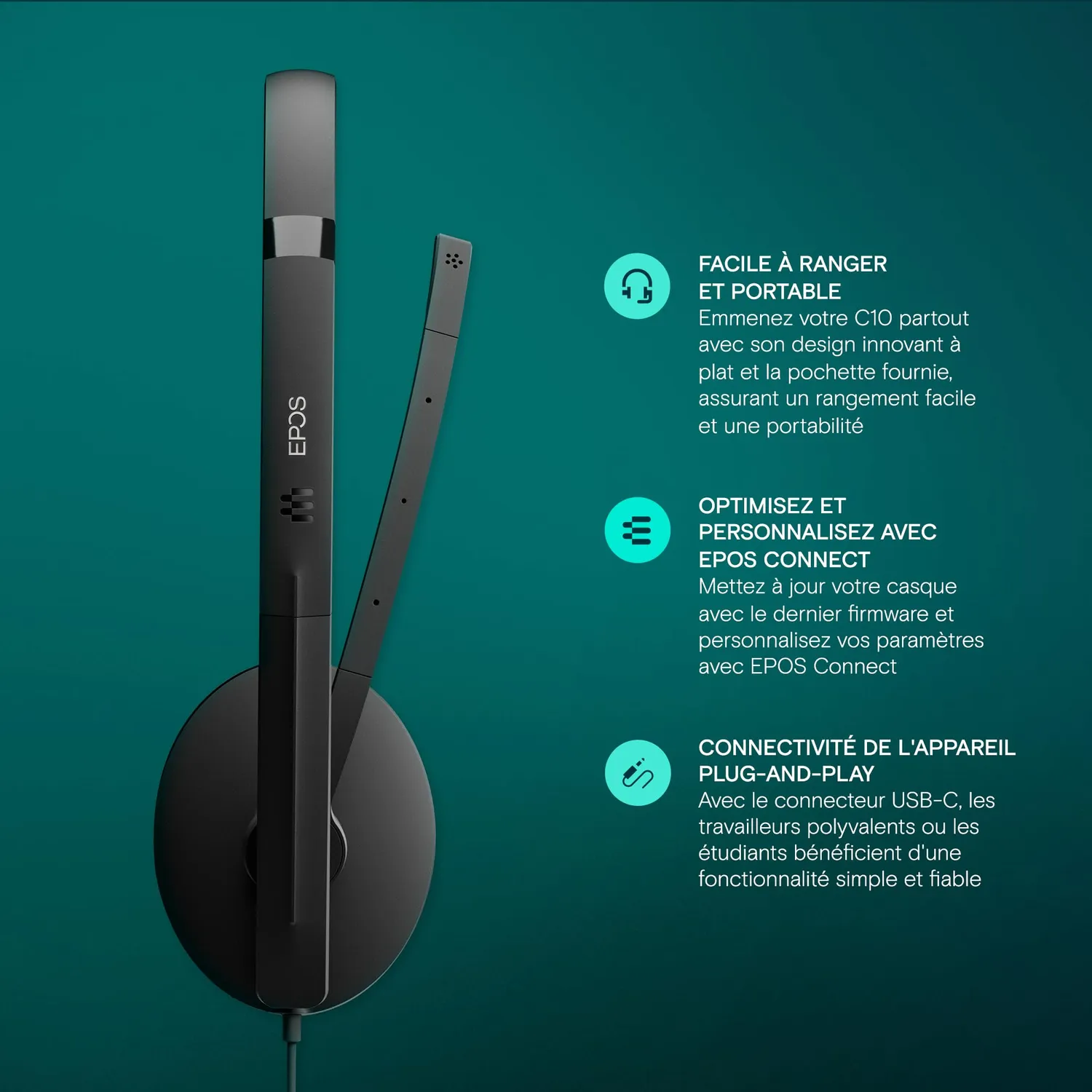 EPOS C10 casque filaire 3,5 mm avec micro anti-bruit