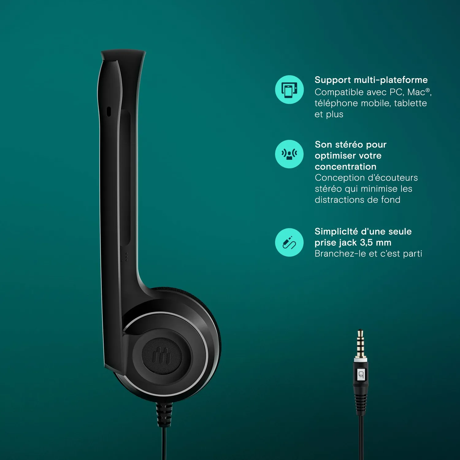 EPOS PC 5 Chat casque stéréo filaire jack 3,5 mm