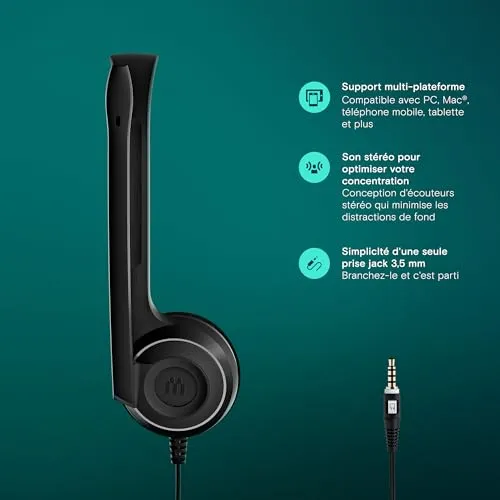 EPOS PC 5 Chat casque stéréo filaire jack 3,5 mm