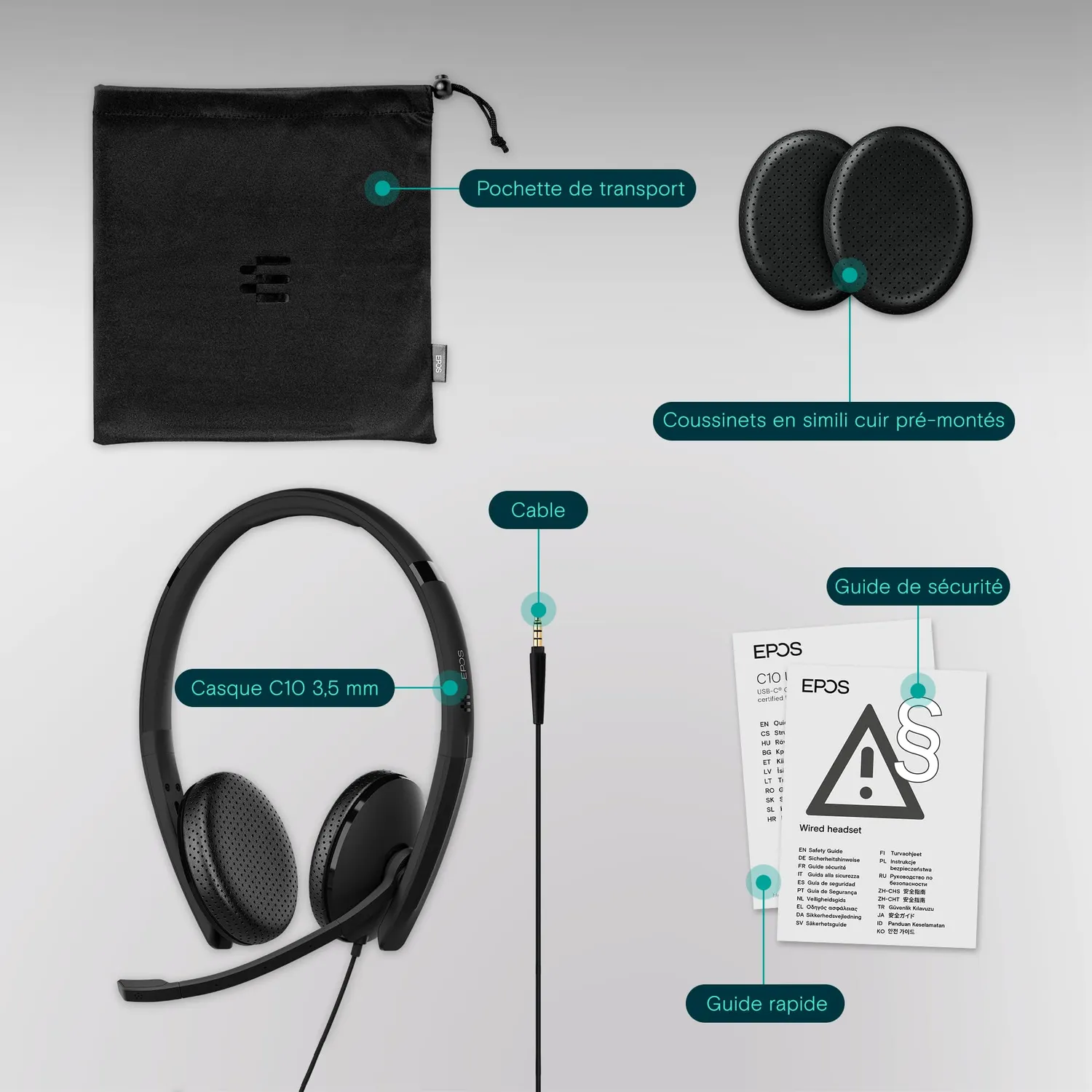 EPOS C10 casque filaire 3,5 mm avec micro anti-bruit