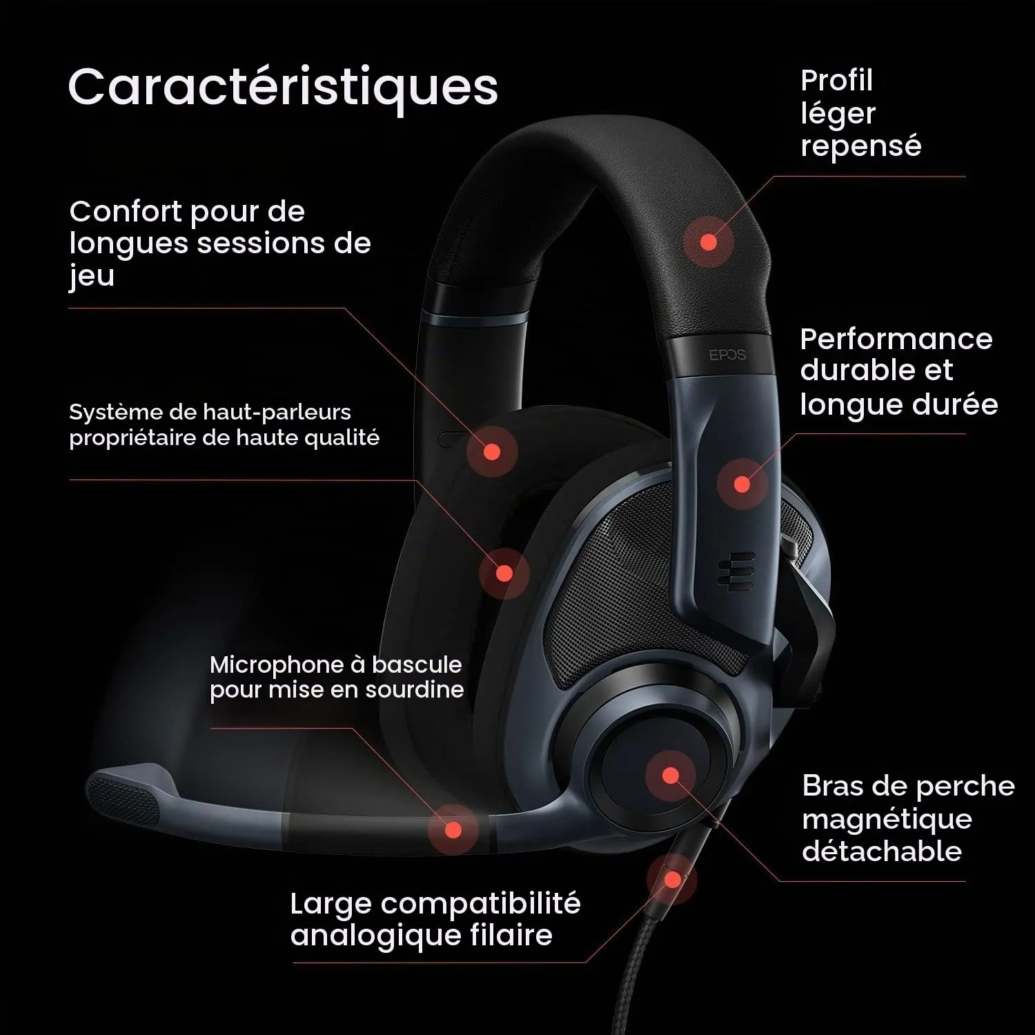 EPOS H6 Pro casque gamer ouvert noir avec micro amovible