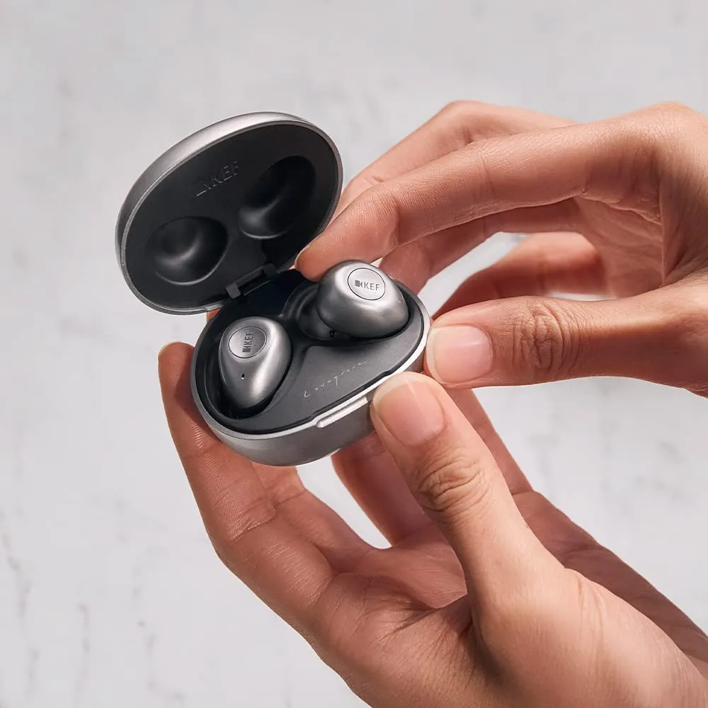 KEF MU3 écouteurs intra-auriculaires sans fil gris argenté réduction de bruit